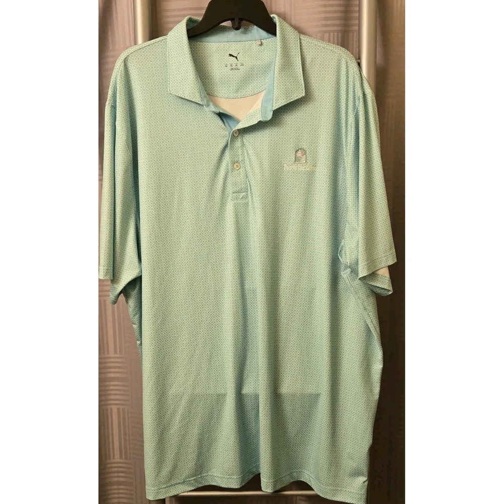 PUMA Golf Short Sleeved Green Geometric Floral Performance Polo Shirt Men's 2XL
